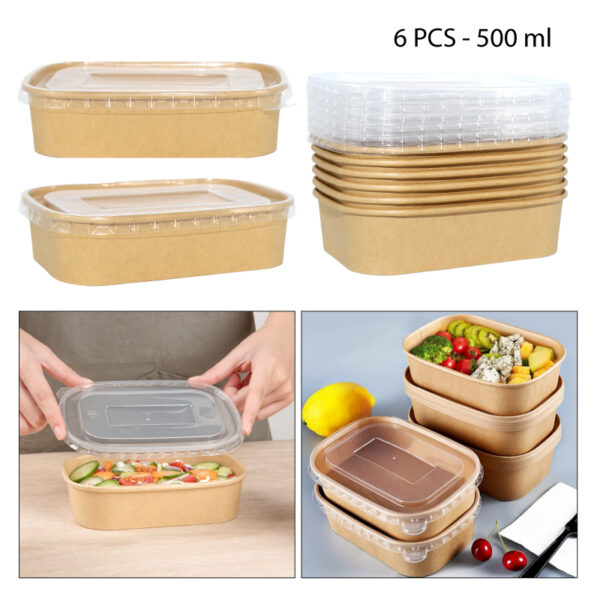 SET 6 RECIPIENTES KRAFT CON TAPA PLÁSTICA - 500 ML