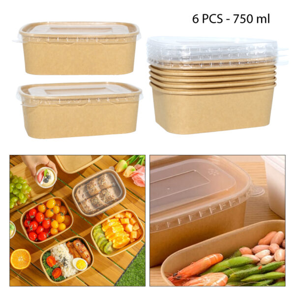 SET 6 RECIPIENTES KRAFT CON TAPA PLÁSTICA - 750 ML