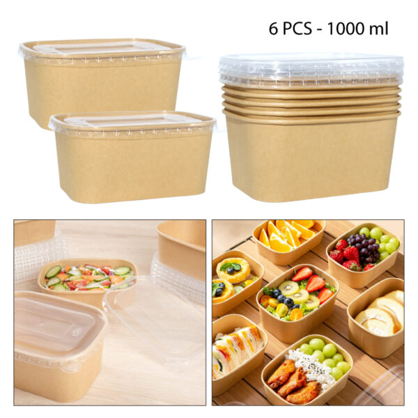 SET 6 RECIPIENTES KRAFT CON TAPA PLÁSTICA - 1000 ML