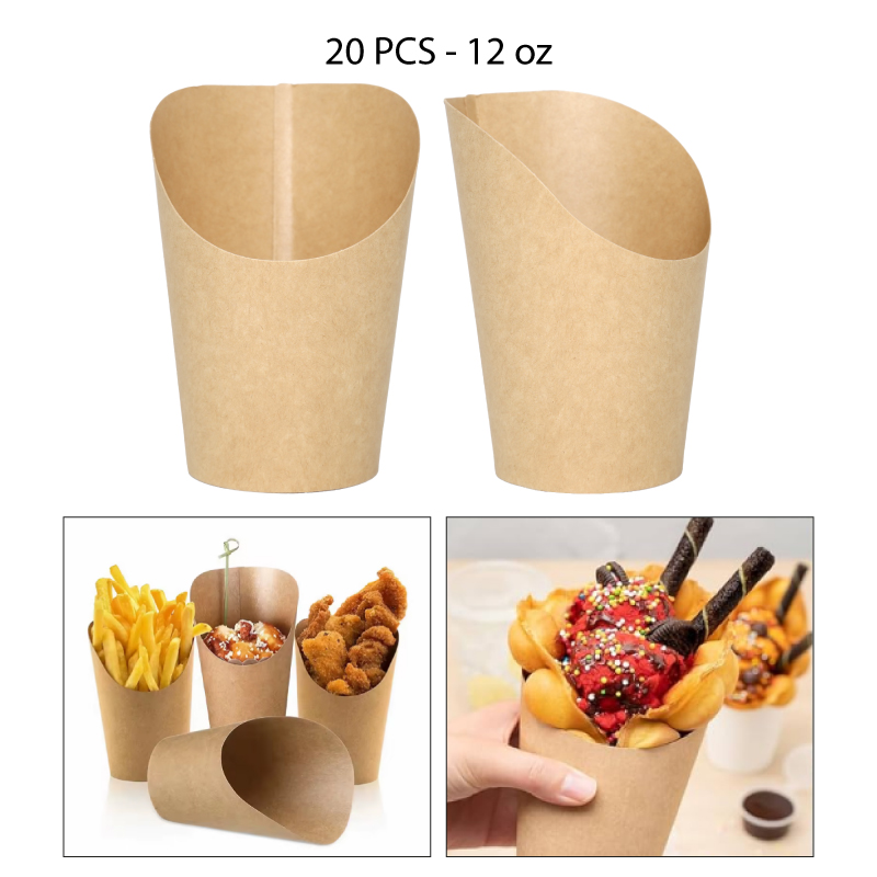 SET 20 VASOS DE PAPEL KRAFT PARA SNACKS - 12 OZ