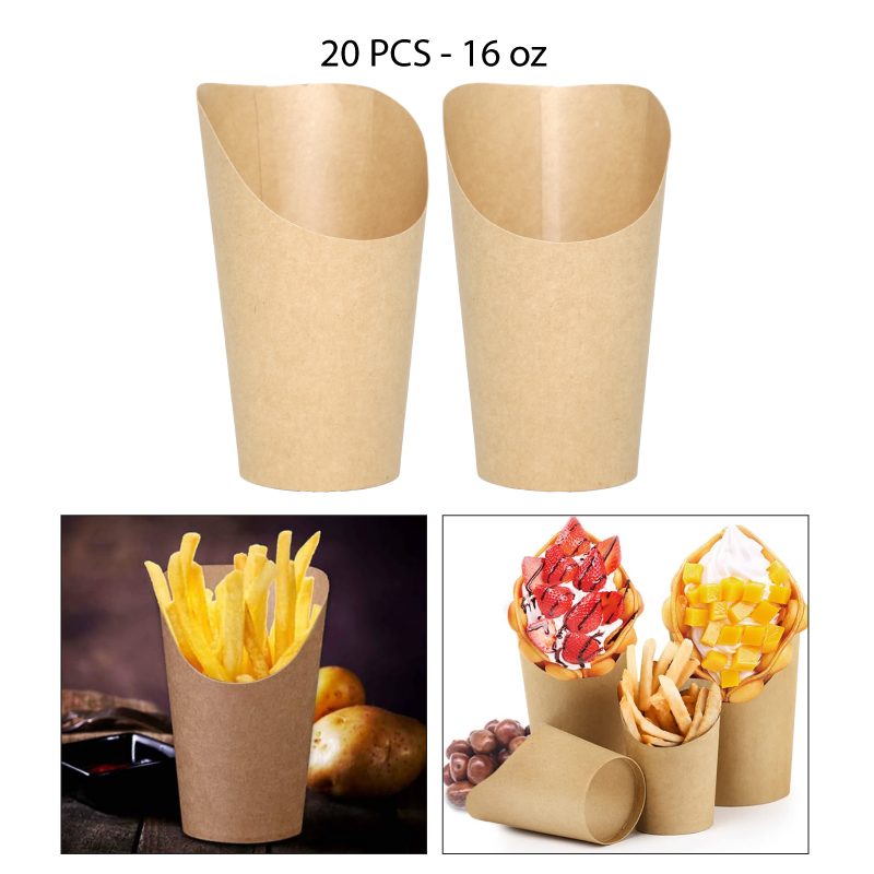 SET 20 VASOS DE PAPEL KRAFT PARA SNACKS - 16 OZ