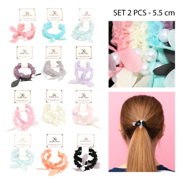 SET 2 COLETS ELÁSTICOS DE TUL Y PERLAS PARA EL CABELLO
