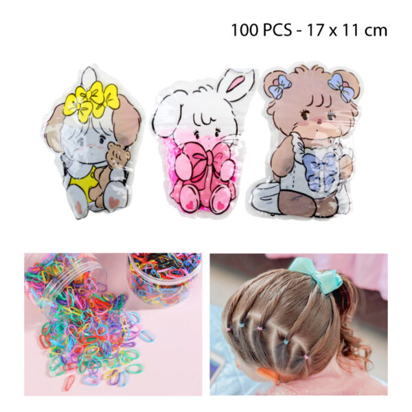 SET 100 ELÁSTICOS PARA EL CABELLO - ANIMALES TIERNOS