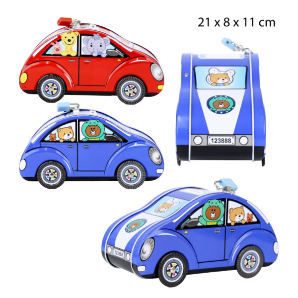 ALCANCIA METÁLICA CON CANDADO Y DISEÑO DE AUTO