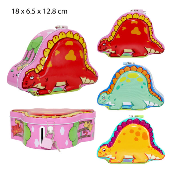 ALCANCIA METÁLICA CON CANDADO - DISEÑO DE DINOSAURIO