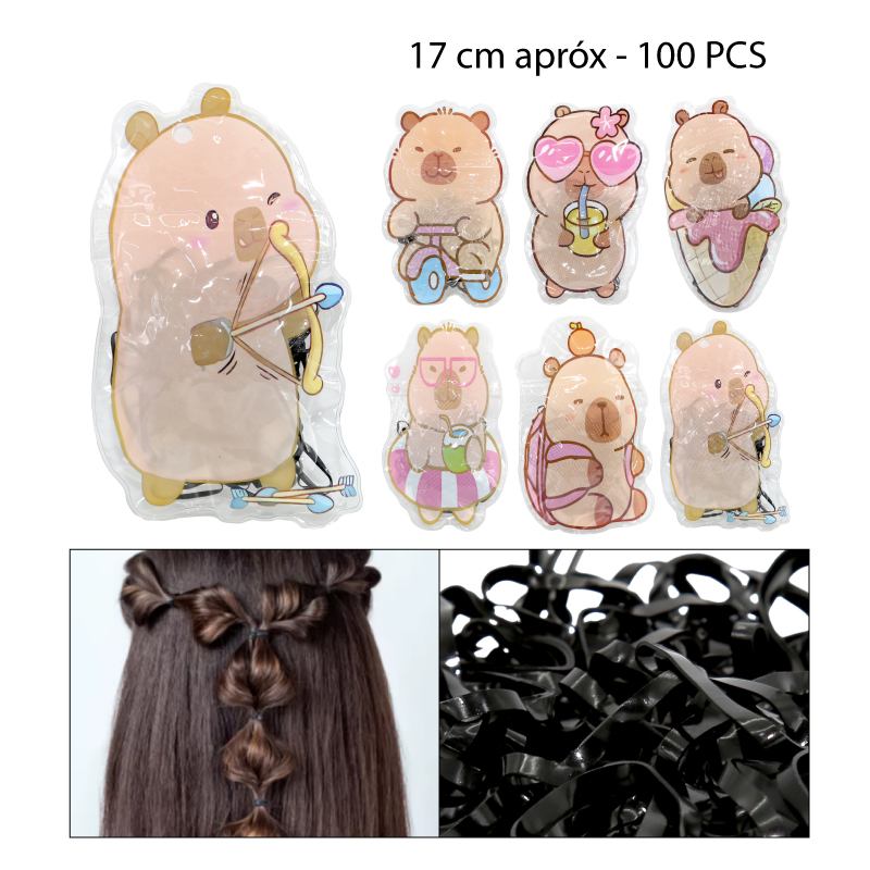 ELÁSTICOS NEGROS PARA EL CABELLO CAPIBARA - 100 PCS