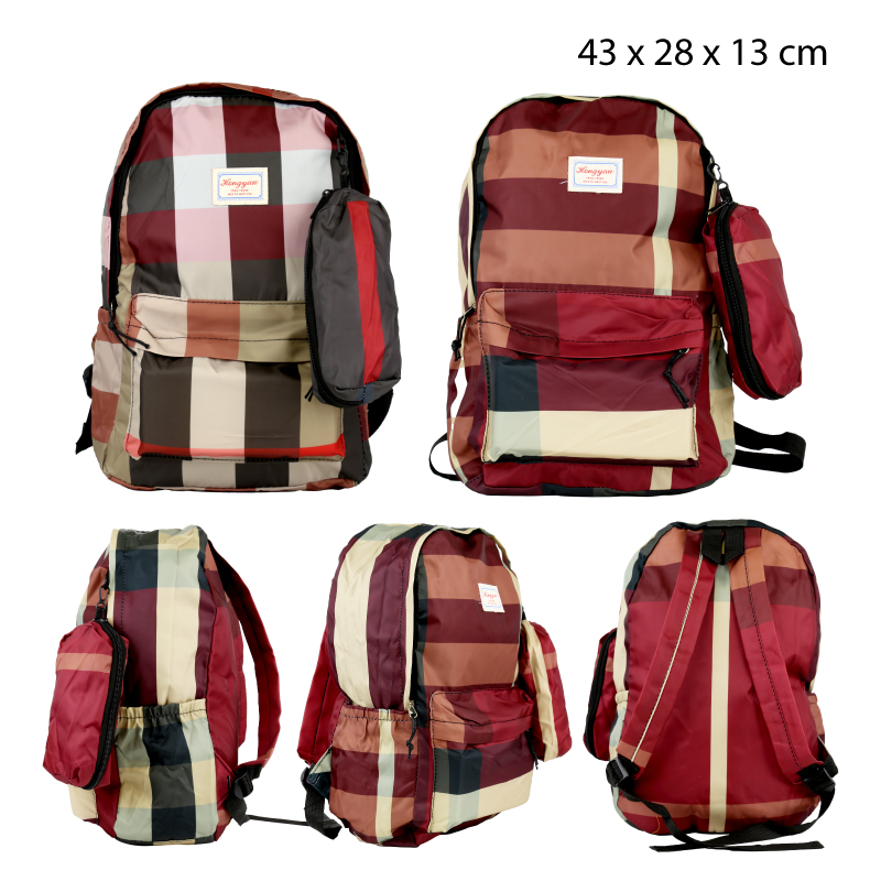 MOCHILA DE CUADROS CON ESTUCHE