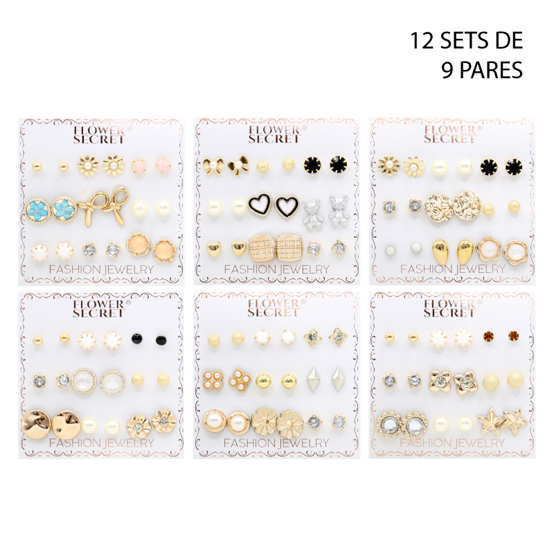 SET DE 9 PARES DE AROS DORADOS DE FANTASÍA