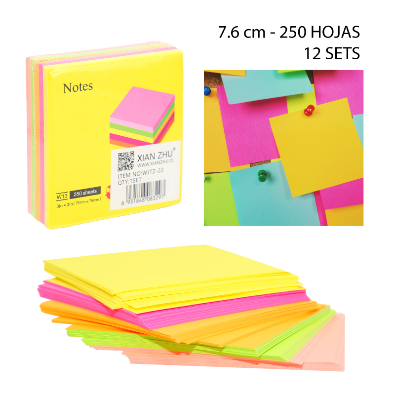 POST-IT DE COLORES, SIN ADHESIVO - 250 HOJAS
