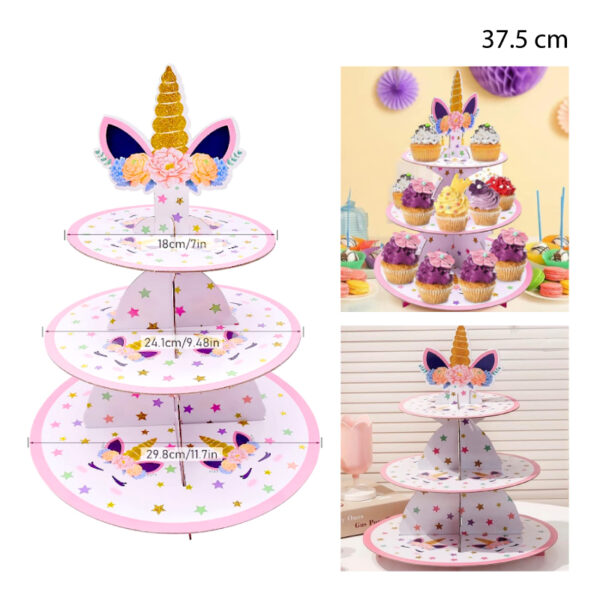 SOPORTE DE UNICORNIO PARA PASTELES / CUPCAKES 3 NIVELES