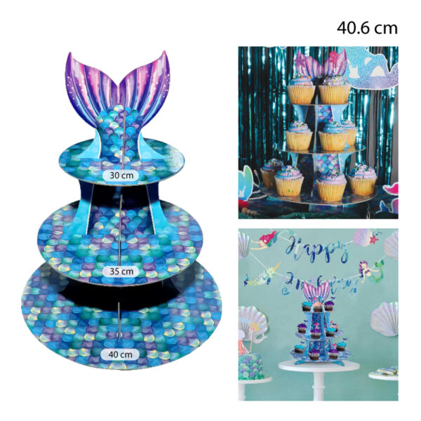 SOPORTE DE SIRENA PARA PASTELES / CUPCAKES DE 3 NIVELES