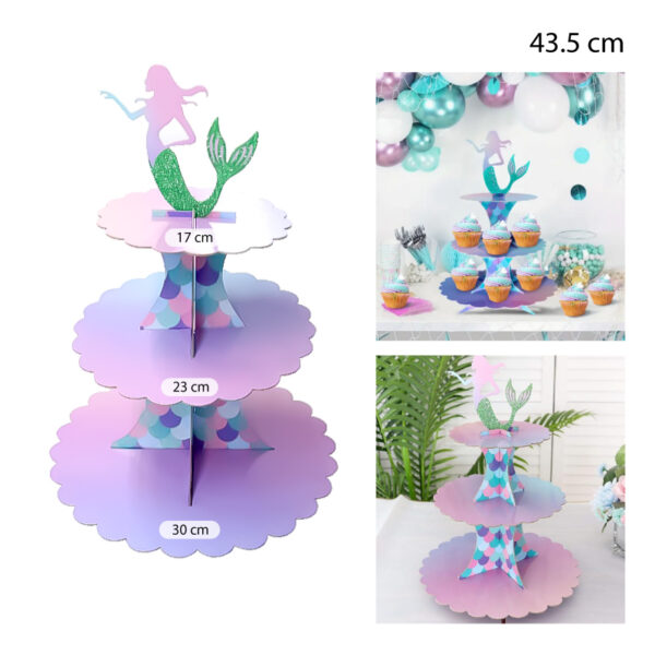 SOPORTE DE SIRENA PARA PASTELES / CUPCAKES DE 3 NIVELES