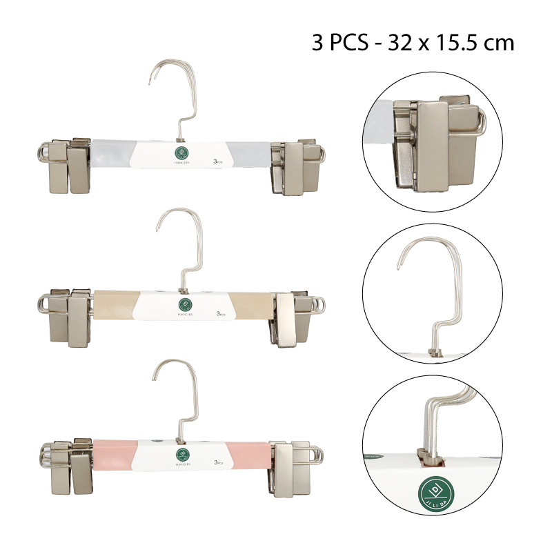 SET 3 COLGADORES DE ROPA CON PINZAS METÁLICAS