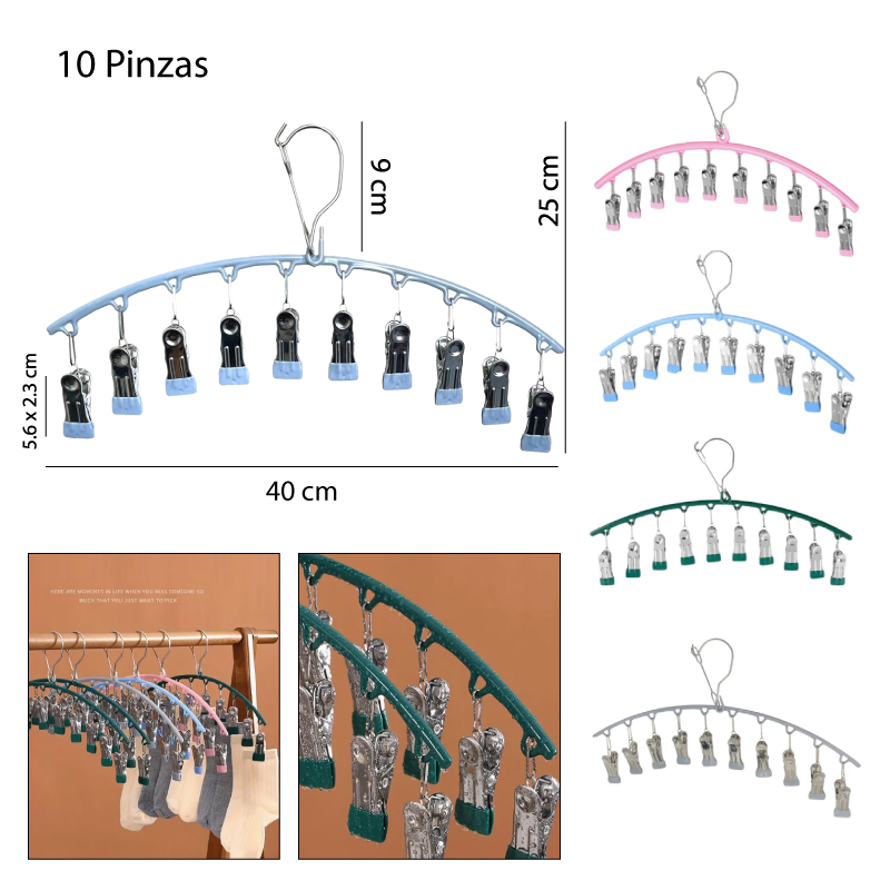 COLGADOR ENGOMADO PARA ROPA DE 10 PINZAS