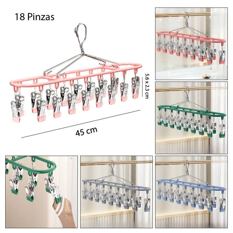 COLGADOR ENGOMADO PARA ROPA DE 18 PINZAS