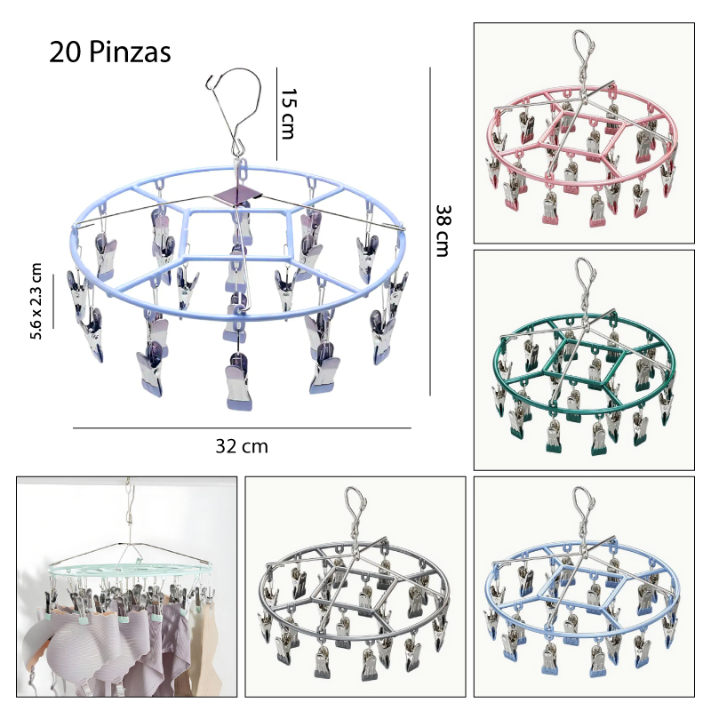 COLGADOR ENGOMADO REDONDO PARA ROPA DE 20 PINZAS