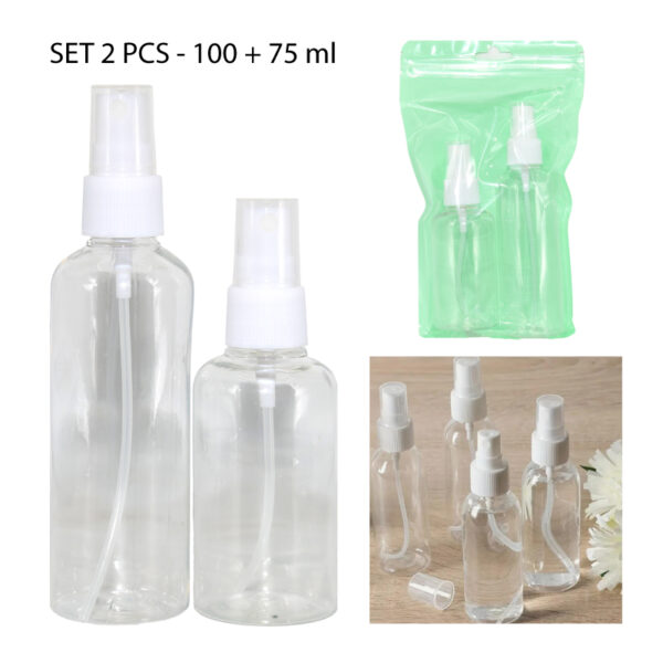 SET BOTELLA DE PLÁSTICO SPRAY RECARGABLE - 100 + 75 ML