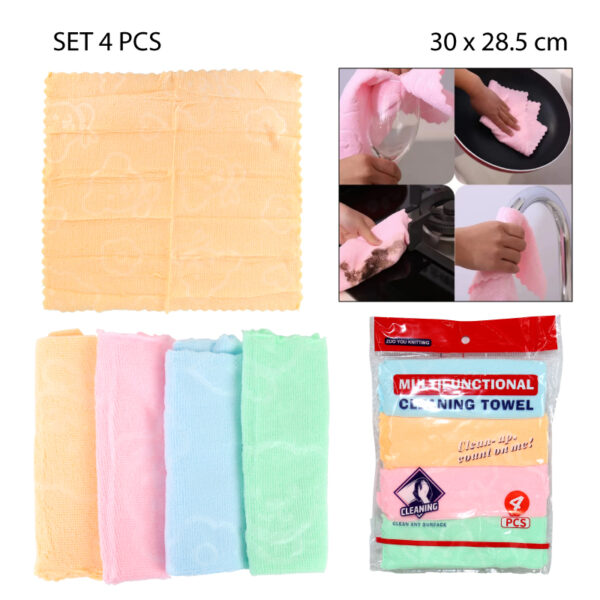 SETS DE 4 TRAPOS DE MICROFIBRA, DISEÑO OSOS - 30 CM