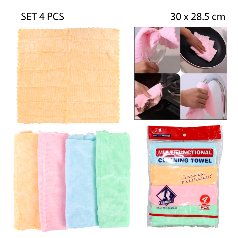 SETS DE 4 TRAPOS DE MICROFIBRA, DISEÑO OSOS - 30 CM