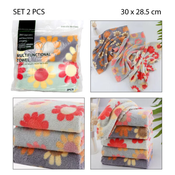 SETS DE 2 TRAPOS DE MICROFIBRA, DISEÑO MARGARITAS - 30 CM