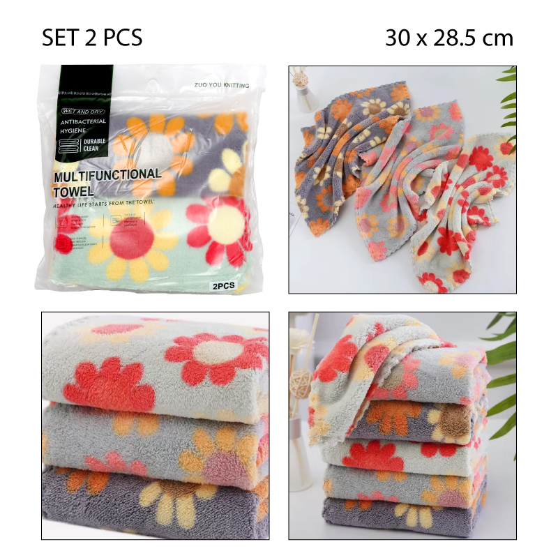 SETS DE 2 TRAPOS DE MICROFIBRA, DISEÑO MARGARITAS - 30 CM