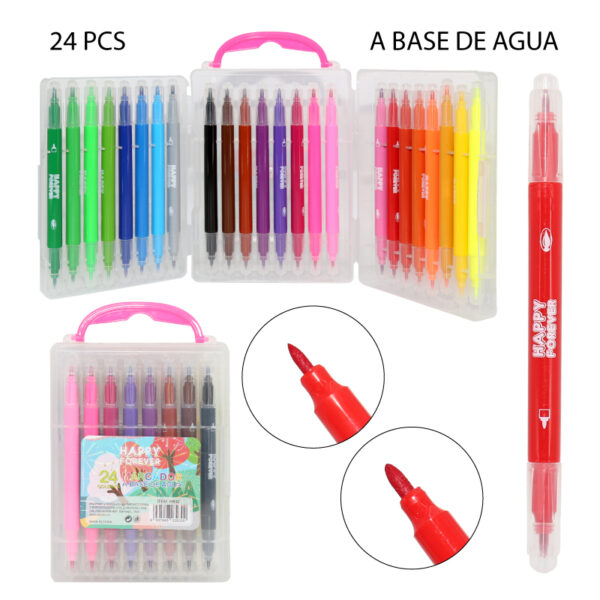 SET 24 MARCADORES A BASE DE AGUA CON DOBLE PUNTA
