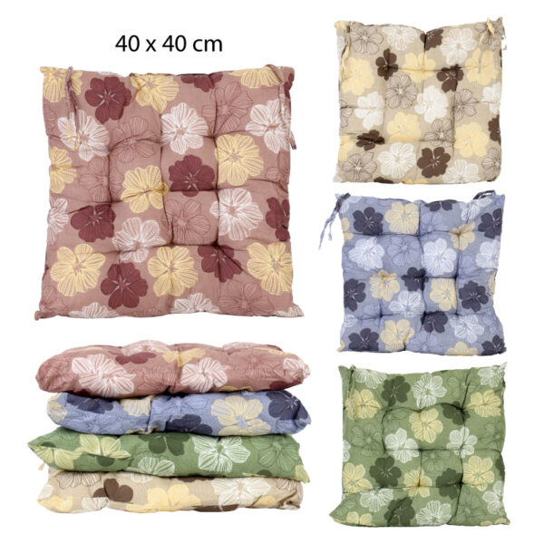 COJÍN ACOLCHADO PARA ASIENTO, FLOREADO - 40 X 40 CM