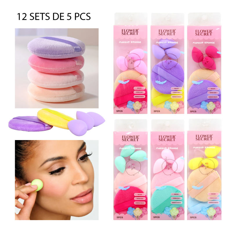 SET DE 5 MINI ESPONJAS "BEAUTY BLENDER" Y ESPONJAS "PUFF"