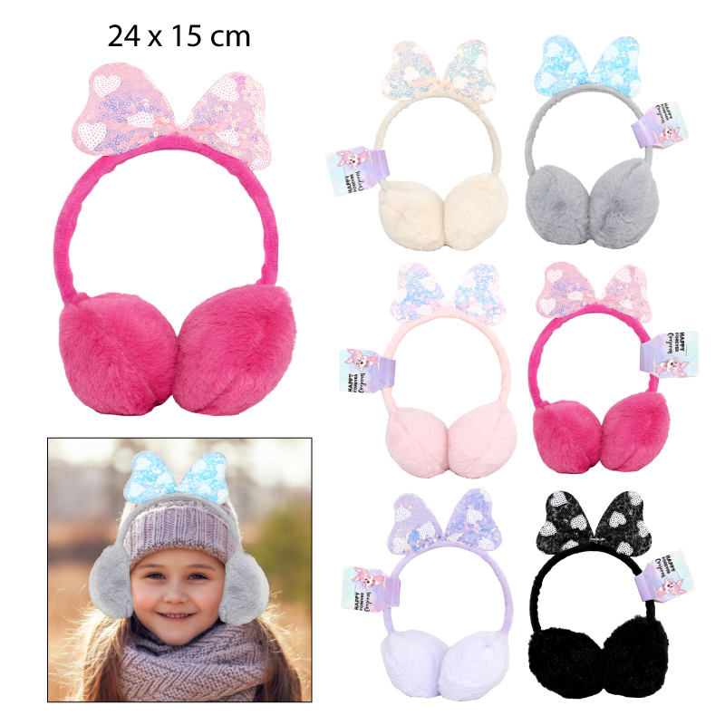OREJERAS DE PELUCHE Y MOÑO BRILLANTE - INFANTIL