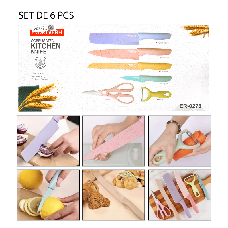JUEGO DE CUCHILLOS DE COLORES DE 6 PCS