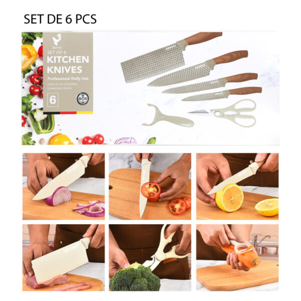 JUEGO DE CUCHILLOS BEIGE DE 6 PCS