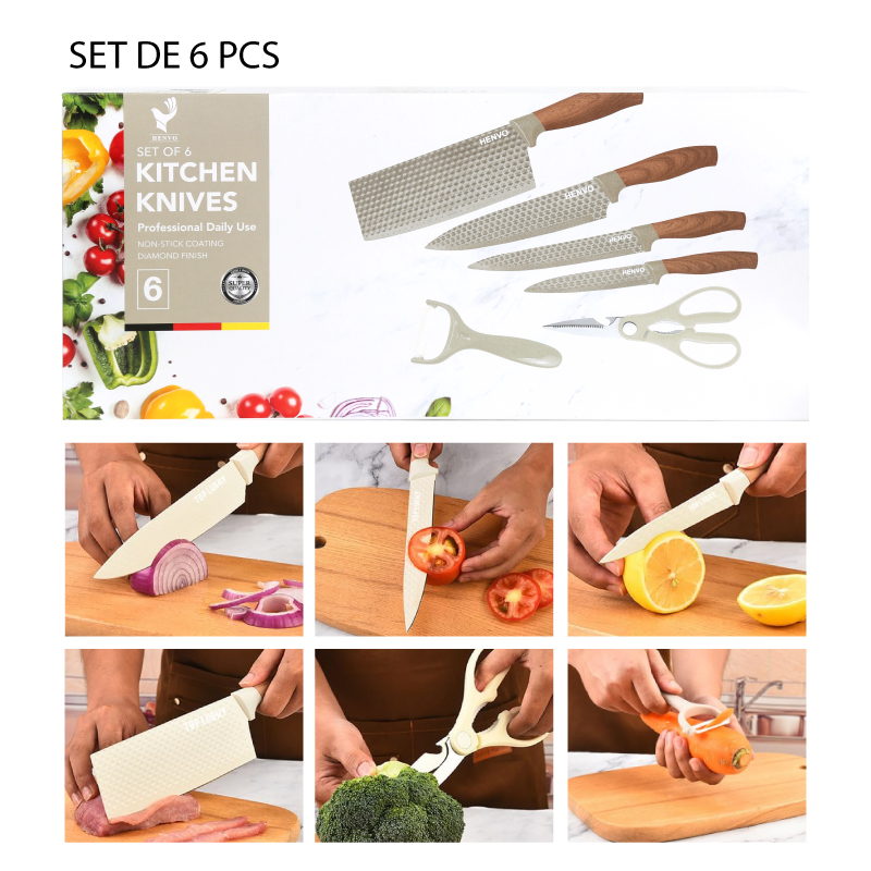 JUEGO DE CUCHILLOS BEIGE DE 6 PCS