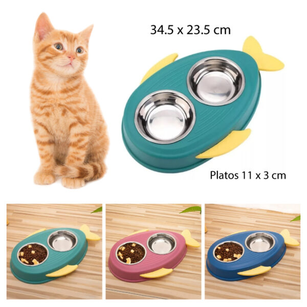 COMEDERO PEQUEÑO DE DOS PLATOS PARA MASCOTAS - PEZ
