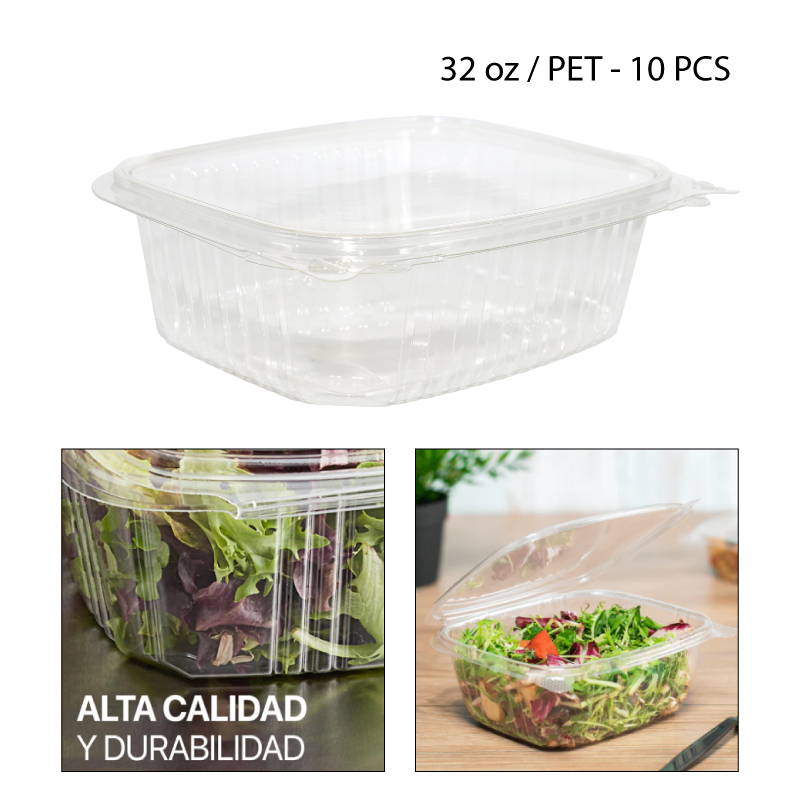 CAJA PLÁSTICA TRANSPARENTE PARA ALIMENTOS - 32 OZ