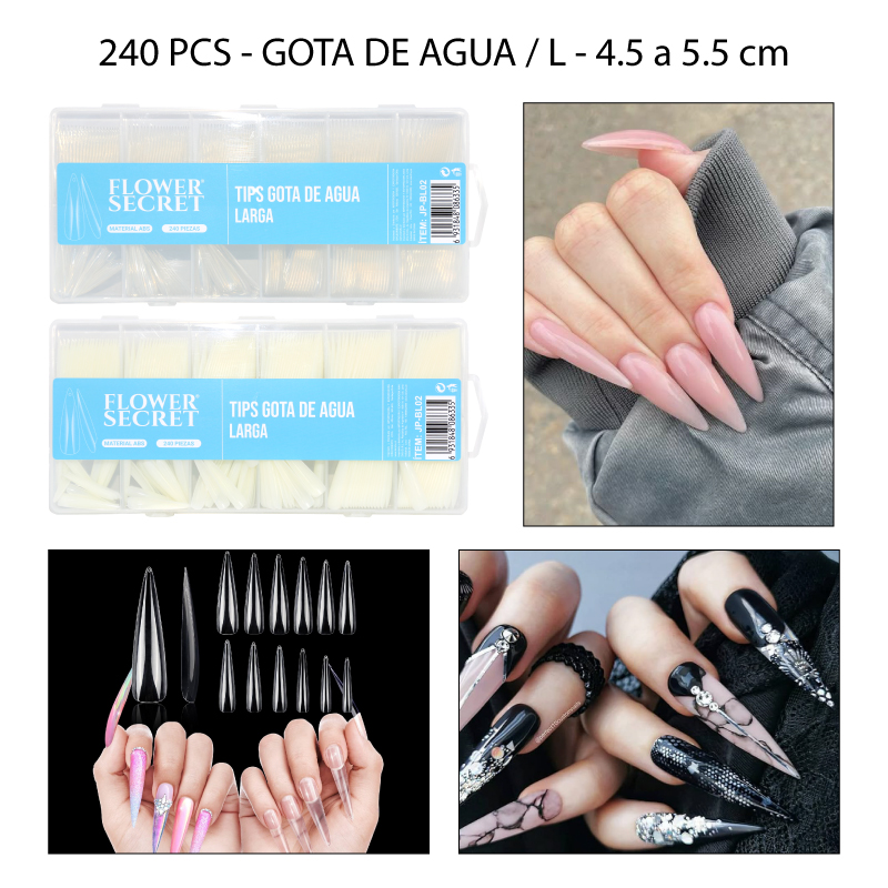 SET DE 240 TIPS ULTRA LARGAS - GOTA DE AGUA