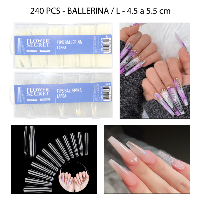 SET DE 240 TIPS ULTRA LARGAS - BALLERINA