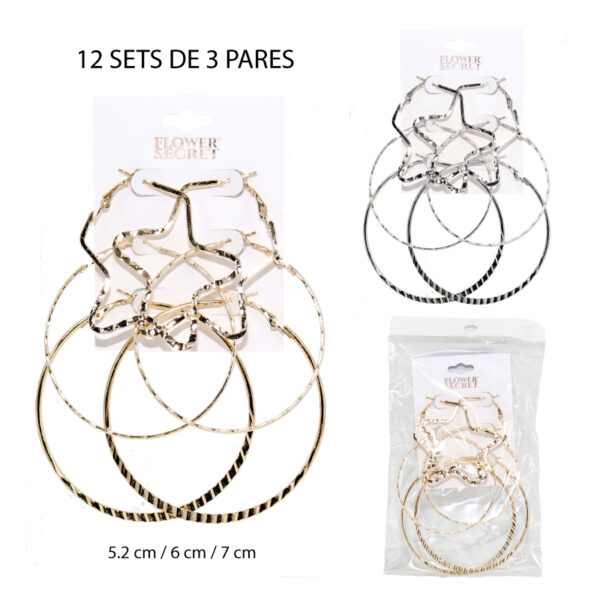 SET DE 3 AROS REDONDOS Y ESTRELLAS / 5.2 - 7 CM