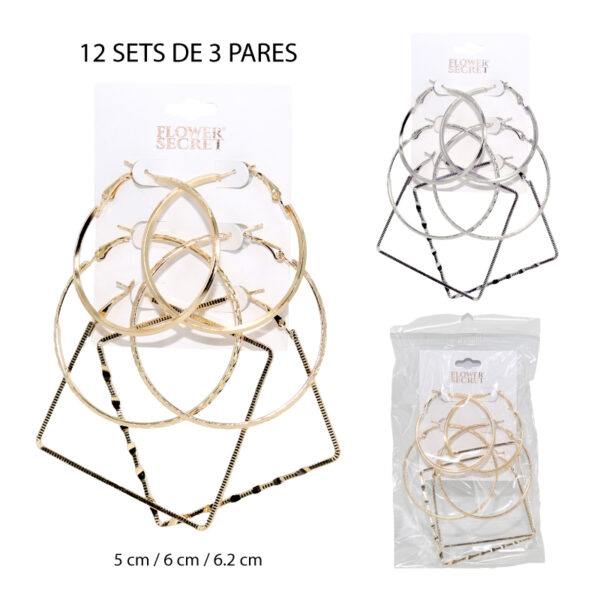 SET DE 3 AROS REDONDOS Y CUADRADOS / 5 - 6.2 CM