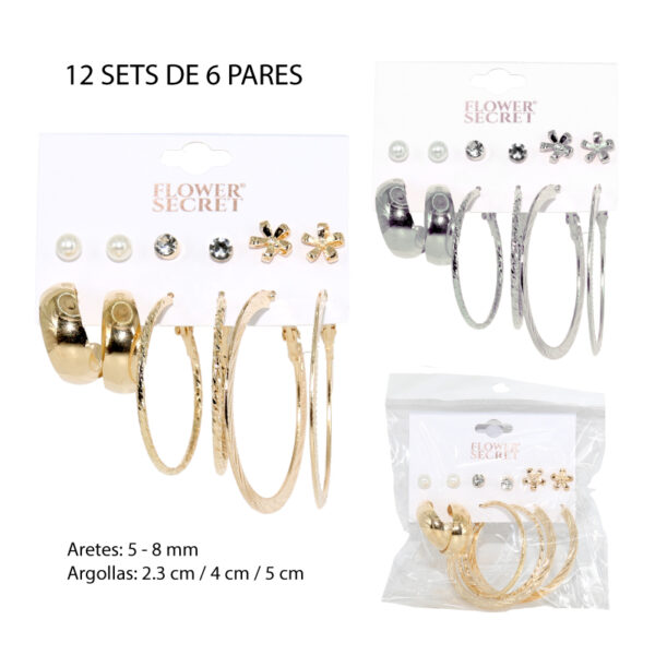 SET DE 6 ARETES Y ARGOLLAS / 5 MM - 5 CM