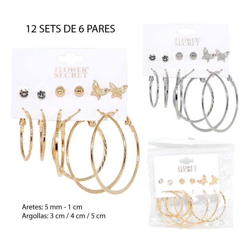 SET DE 6 ARETES Y ARGOLLAS / 5 MM - 5 CM