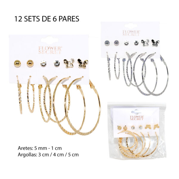 SET DE 6 ARETES Y ARGOLLAS / 5 MM - 5 CM