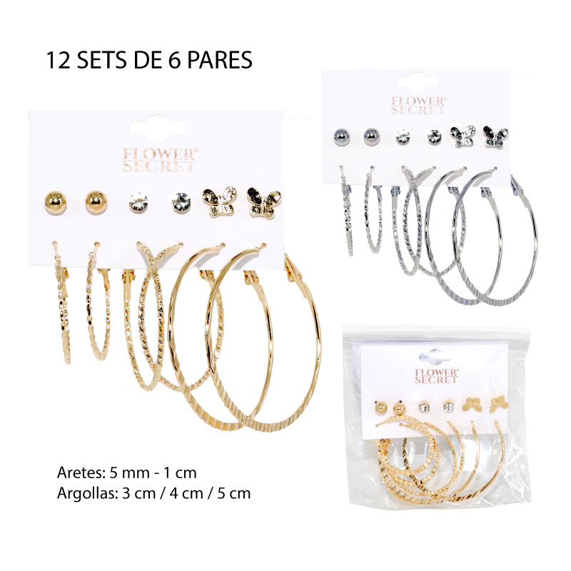 SET DE 6 ARETES Y ARGOLLAS / 5 MM - 5 CM
