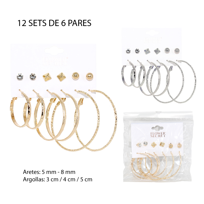 SET DE 6 ARETES Y ARGOLLAS / 5 MM - 5 CM