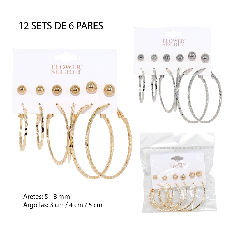 SET DE 6 ARETES Y ARGOLLAS / 5 MM - 5 CM
