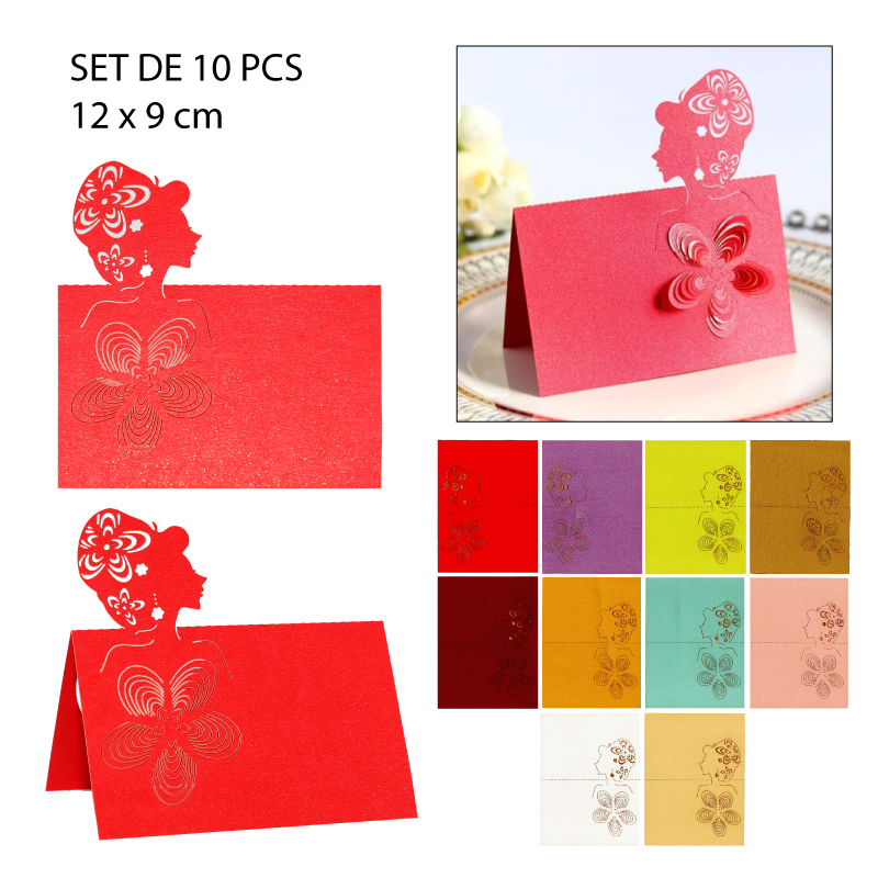 TARJETAS DECORATIVAS PARA MESA, DISEÑO DAMA FLOREADA