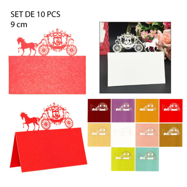 TARJETAS DECORATIVAS PARA MESA, DISEÑO CARRUAJE