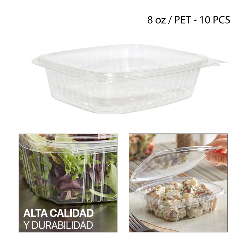 CAJA PLÁSTICA TRANSPARENTE PARA ALIMENTOS - 8 OZ
