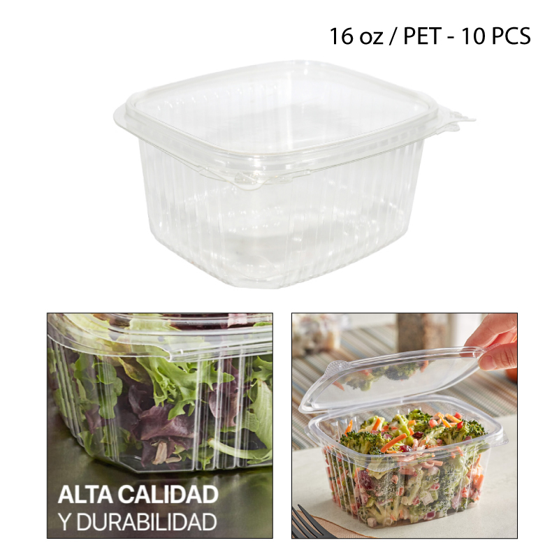 CAJA PLÁSTICA TRANSPARENTE PARA ALIMENTOS - 16 OZ