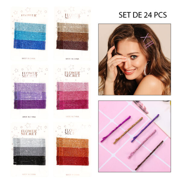 SET 24 HORQUILLAS PARA EL CABELLO DE COLORES Y GLITTER