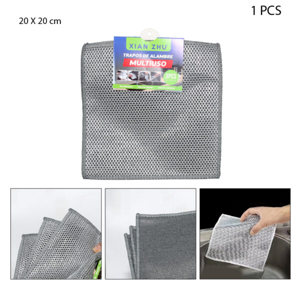 SET DE 3 TRAPOS DOBLE CAPA DE ALAMBRE MULTIUSO - 20 X 20 CM